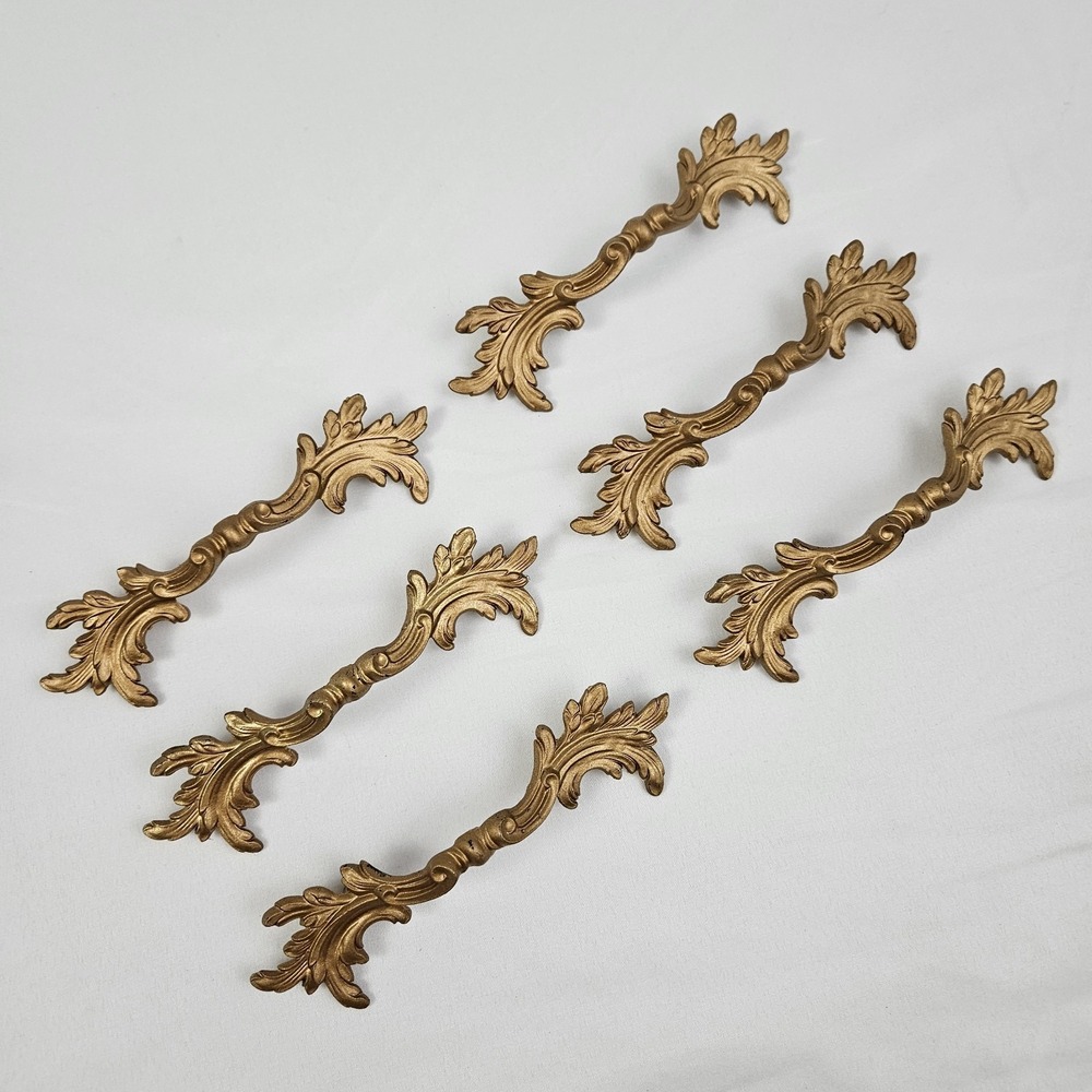 6 Vintage French Provincial Drawer Dresser Pulls Handles 6" Keeler Brass Co